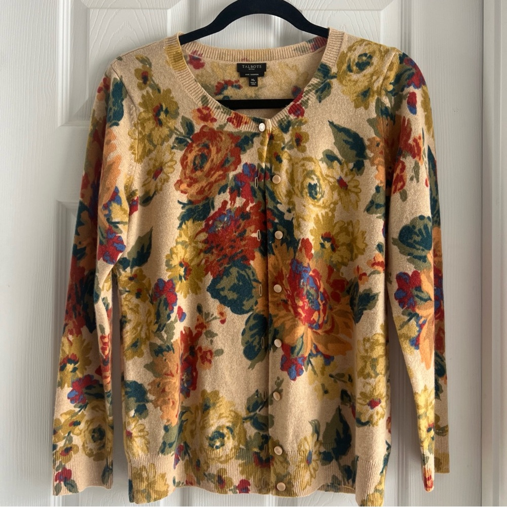Talbots Cashmere Floral Cardigan - Multicolor - Picture 2 of 12